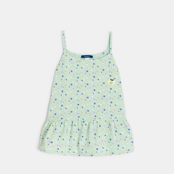 قميص داخلي من الجيرسيه المطبوع وبه كشكشة، أخضر اللون للفتيات